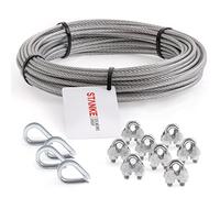 Seilwerk STANKE Cuerda de acero galvanizado 20m, Cuerda de acero con diámetro 3mm 6x7, 4x guardacabo, 8x abrazadera - SET 2