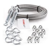 Seilwerk STANKE Cuerda de acero galvanizado 20m, Cuerda de acero con diámetro 5mm 6x7, 2x tensor gancho-ojo M8, 8x guardacabo, 8x abrazadera - SET 5