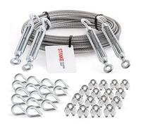 Seilwerk STANKE Cuerda de acero galvanizado 50m, Cuerda de acero con diámetro 3mm 6x7, 4x tensor gancho-ojo M5, 16x guardacabo, 16x abrazadera - SET 6