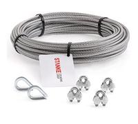 Seilwerk STANKE Cuerda de acero galvanizado 5m, Cuerda de acero con diámetro 8mm 6x19, 2x guardacabo, 4x abrazadera - SET 1