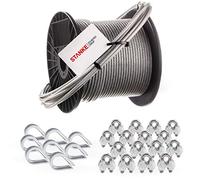 Seilwerk STANKE Cuerda de acero galvanizado en cubierta de PVC 40m, Cuerda de acero con diámetro 4mm 6x7, 8x guardacabo, 16x abrazadera - SET 3