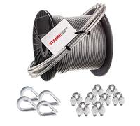 Seilwerk STANKE Cuerda de acero galvanizado en cubierta de PVC 40m, Cuerda de acero con diámetro 4mm 6x7, 4x guardacabo, 8x abrazadera - SET 2
