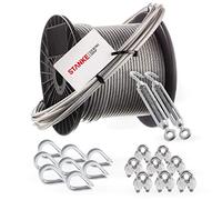 Seilwerk STANKE cuerda de acero inoxidable en cubierta de PVC, 40m cuerda inox V4A 4mm 7x7, 2x tensor gancho- ojo M10 galvanizado, 8x guardacabo V4A, 8x abrazadera V4A - SET 5