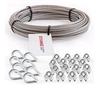 Seilwerk STANKE cuerda de acero inoxidable V4A, 20m cuerda de acero inox 4mm 7x7, 8x gaurdacabo de acero V4A, 16x abrazadera de acero V4A - SET 3