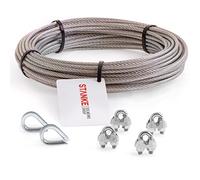 Seilwerk STANKE cuerda de acero inoxidable V4A, 20m cuerda de acero inox 5mm 7x7, 2x gaurdacabo de acero V4A, 4x abrazadera de acero V4A - SET 1
