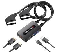 Seiryruc Convertidor de doble puerto euroconector a HDMI con interruptor de salida 720P/1080P para dispositivos euroconector para mostrar en HDTV