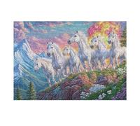 Seis Caballos Blancos galopando en la Colina Puzzles 300 Piezas Maquetas 3D Educativas Rompecabezas para Familia Construir DIY Moderno Aliviar Estrés Decoración 300 PCS
