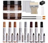 SEISSO Kit de Reparación de Madera 25 Piezas, 8 Marcador y Crayones para Madera, 225 g de Pintura para Madera Marrón Rojizo para Eliminar Manchas, Rayones y Agujeros de Muebles de Madera