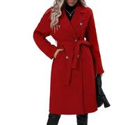 seiveini Abrigo Mujer Invierno Largo Elegante Abrigos Paño Clásico Doble Botonadura Cálido con Cuello de Solapa Trench Chaqueta Gabardina A Rojo XL