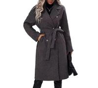 seiveini Abrigo Mujer Invierno Largo Elegante Abrigos Paño Clásico Doble Botonadura Cálido con Cuello de Solapa Trench Chaqueta Gabardina A Gris Oscuro XL
