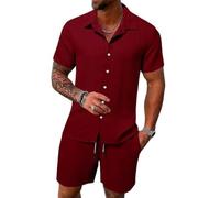 seiveini Chándal Deportivo para Hombre Conjunto de 2 Piezas Verano Camiseta Polo Mangas Cortas con Botón + Pantalones Cortos Conjunto Chandal para Hombres Correr Gimnasio A Vino Tinto 3XL