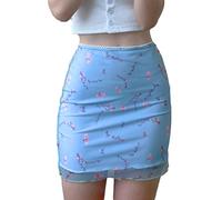 seiveini Falda Corto de Malla Mujer Cintura Alta Boho Faldas de Fiesta Ajustada Falda Mini Mujer Verano Skirts Moda Sexy Falda de Flores de Verano A Azul M