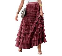 seiveini Falda Larga de Tul de Múltiples Capas Mujer Elegante Maxi Falda de Tul Ballet con Cintura Elástica Vintage Falda de Princesa A línea para Carnaval Fiesta Bodas Falda de Verano A Vino Tinto M