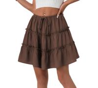 seiveini Falda Mujer Corta con Volantes Mini Faldas Verano Línea Cintura Elástica Chic Elegante B Marrón XL