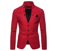 seiveini Hombre Blazer Slim Fit con Botones Sports Blazer Business Casual Wedding Blazer Casual para Hombre Chaquetas de Traje Color Sólido Chaqueta de Algodón A Rojo S