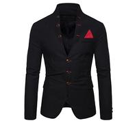 seiveini Hombre Blazer Slim Fit con Botones Sports Blazer Business Wedding Casual Blazer Casual para Hombre Chaquetas de Traje Color Sólido Chaqueta de Algodón A Negro XL