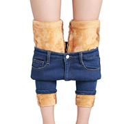 seiveini Pantalones Vaqueros con Forro Vellón para Mujer Invierno Cintura Alta Pantalones de Mezclilla de Franela Térmica Jeans Pantalones de Legging Elásticos Gruesos Cálidos con Bolsillos B Azul 32