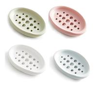 SEIWEI 4 jaboneras, jaboneras de silicona, verde, azul, blanco y rosa, para desagüe de ropa, cepillo para baño, cocina, encimera, viajes