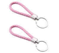 SEIWEI Llavero trenzado de piel sintética para cartera, llavero tejido hecho a mano para mujeres y hombres, Pink