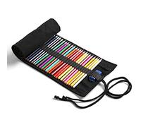 SEIWEI Rollo de lona con 12-72 agujeros, estuche de lona de lino negro, elegante bolsa de almacenamiento para lápices de colores, herramientas de dibujo y pinceles, Black, 12 holes