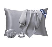 Seiwohl Juego de 2 Fundas Almohada satén 40x80 cm. Similar a la Seda. Certificado Oeko-Tex. Gris. Incluye Goma para el Pelo y Gorro.