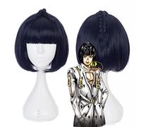 SEIZIS Cosplay Wig Anime Cosplay Wig JoJo's Bizarre Adventure Cosplay Wig Bruno Bucciarati Dark Blue Mix Black Burono Bucharati Anime Wig Braid Fiber Synthetic Hair