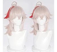 SEIZIS Cosplay Wig Anime Genshin Kazuha Cosplay Peluca Pelo Corto Esponjoso Cola de Caballo Rojo destacados 14,2"