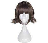 SEIZIS Cosplay Wig Anime Persona 5 Makoto Niíjima Peluca marrón Corta con Trenza Cosplay Traje Resistente al Calor Helado Sintético Mujeres Cosplay Pelucas