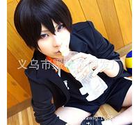 SEIZIS Cosplay Wig Cosplay Peluca Pelo Corto y Recto Voleibol Adolescente Sombra montaña Vuelo Andro COS Cubierta de Fibra Negra Oblicua al por Mayor