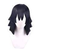 SEIZIS Cosplay Wig Iguro Obanai Kurzer Perücken-Dämonentöter im Schwarzen Stil Kimetsu no Yaiba Hitzebeständiges Haar Cosplay-Kostümperücken + Kostenlose Perückenkappe China Schwarz