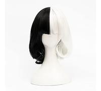 SEIZIS Cosplay Wig Juego de rol for Cruella De Vil Corto Negro Blanco Deville Dalmations Pelucas de Cosplay Resistentes al Calor