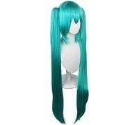 SEIZIS Cosplay Wig Miku Anime Character Wig Hatsune cos Wig Blue Tiger Mouth Clip Double Ponytail Long Straight Hair Lake Blue