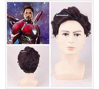 SEIZIS Cosplay Wig Nuevos Vengadores Endgame superhéroe Iron Man Tony Stark Cosplay Peluca Robert Downey Jr. Peluca Corta Ondulada Hombres Pelo sintético Corto Rizado