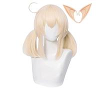 SEIZIS Cosplay Wig Peluca de Cosplay de trébol con Orejas, Peluca de Disfraz de Genshin Impact, Pelo de Cola de Caballo Rubio Doble for Cosplay de Anime