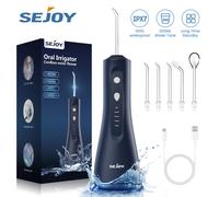 Sejoy-irrigador Oral inalámbrico con hilo dental para limpieza de dientes, cepillos para dentaduras postizas para viaje en casa, 5 puntas dentales, portátil IPX7 Black