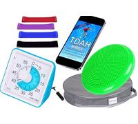 Seka-Planet Kit TDAH Niños con temporizador visual, Cojín de equilibrio, Bandas elásticas y eBook educativo, Herramientas sensoriales para casa o clase