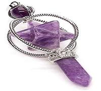 SEKDAQ Cuentas de Cristal de Plata Cuarzo Giratorio Merkaba símbolo radiestesia cetro curativo Colgante de péndulo (amatistas púrpuras)