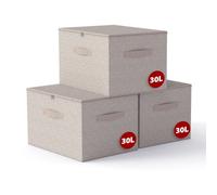 Sekey Caja Organizadora con Tapa, Caja de Almacenaje de Tela Plegable con Asas, Organizador de Ropa para Armario y Juguetes - Set de 3, 40x30x25cm, Beige Arena