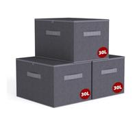 Sekey Caja Organizadora con Tapa, Caja de Almacenaje de Tela Plegable con Asas, Organizador de Ropa para Armario y Juguetes - Set de 3, 40x30x25cm, Gris Pizarra
