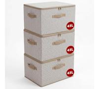 Sekey Caja Organizadora con Tapa, Caja de Almacenaje de Tela Plegable con Asas, Organizador de Ropa para Armario y Juguetes - Set de 3, 50x30x30cm, Beige Arena