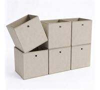 Sekey Caja Organizadora de Tela Plegable, Cubo de Almacenaje con Asa para Estante Kallax o EKET, Cesta sin Tapa para Juguetes y Ropa - Pack de 6, 33x33x33cm, Beige Arena