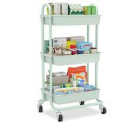 Sekey Carrito de Almacenamiento, Carro de Cocina con 3 Niveles, Ruedas de Goma 360° con Freno, Asa, Antirroños, Carro Almacenaje para Cocina, Baño, Oficina, Sala, Dormitorio, Verde Menta