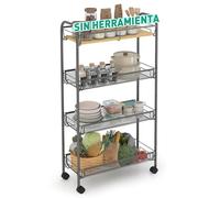 Sekey Carrito de Almacenamiento, Carro de Cocina con 4 Niveles, Placa MDF Superior, Metal, Ruedas 360°, Asa, Carro Almacenaje con Ruedas para Cocina, Baño, Sala, Oficina, Gris Oscuro