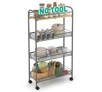 Sekey Carrito de Almacenamiento, Carro de Cocina con 4 Niveles, Placa MDF Superior, Metal, Ruedas 360°, Asa, Carro Almacenaje con Ruedas para Cocina, Baño, Sala, Oficina, Gris Oscuro