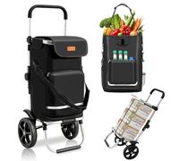 Sekey Carro de la Compra Plegable Estable con Correa tensora, Carro de la Compra Plegable con Compartimento frigorífico y Compartimento para Bebidas, Carrito 3 en 1, Carretilla de Mano y Bandolera