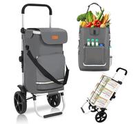 Sekey Carrito de la Compra Plegable con Compartimento Isotérmico, Carro 3 en 1 Resistente Gris Ideal para Compras, Camping, Picnic y Actividades al Aire Libre