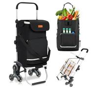 Sekey Carrito de la Compra Plegable con Subidor de Escaleras, Carro 3 en 1 con Bolsa de Hombro y 3 Ruedas, Trolley y Carretilla Impermeable Ideal para Compras y Camping - Negro