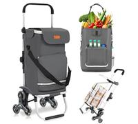 Sekey Carrito de la Compra Plegable con Subidor de Escaleras, Carro 3 en 1 con Bolsa de Hombro y 3 Ruedas, Trolley Ideal para Personas Mayores, Compras y Camping - Gris