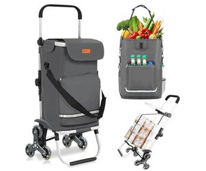 Sekey Carrito de la Compra Plegable con Subidor de Escaleras, Carro 3 en 1 con Bolsa de Hombro y 3 Ruedas, Trolley Ideal para Personas Mayores, Compras y Camping - Gris