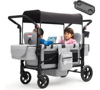 Sekey Carrito plegable con techo para 2 niños, doble asiento con 2 cinturones integrados de 5 puntos, color gris